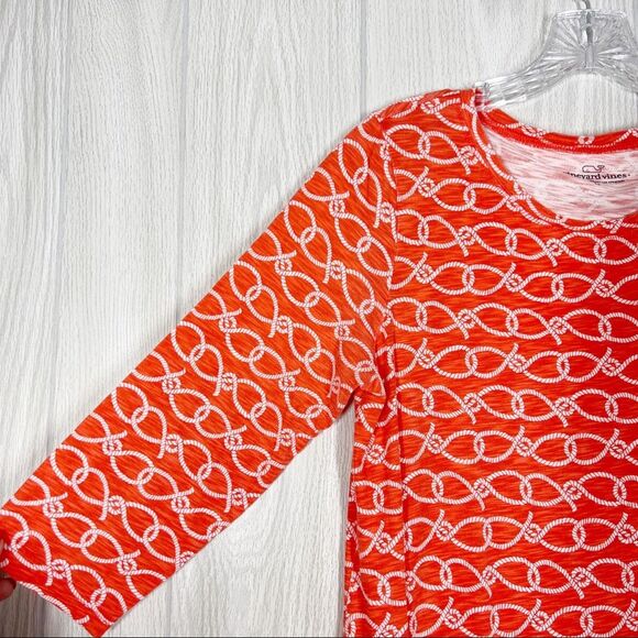 Vineyard Vines | Orange / White Knotted Rope Print Dress Size Medium - Picture 4 of 6